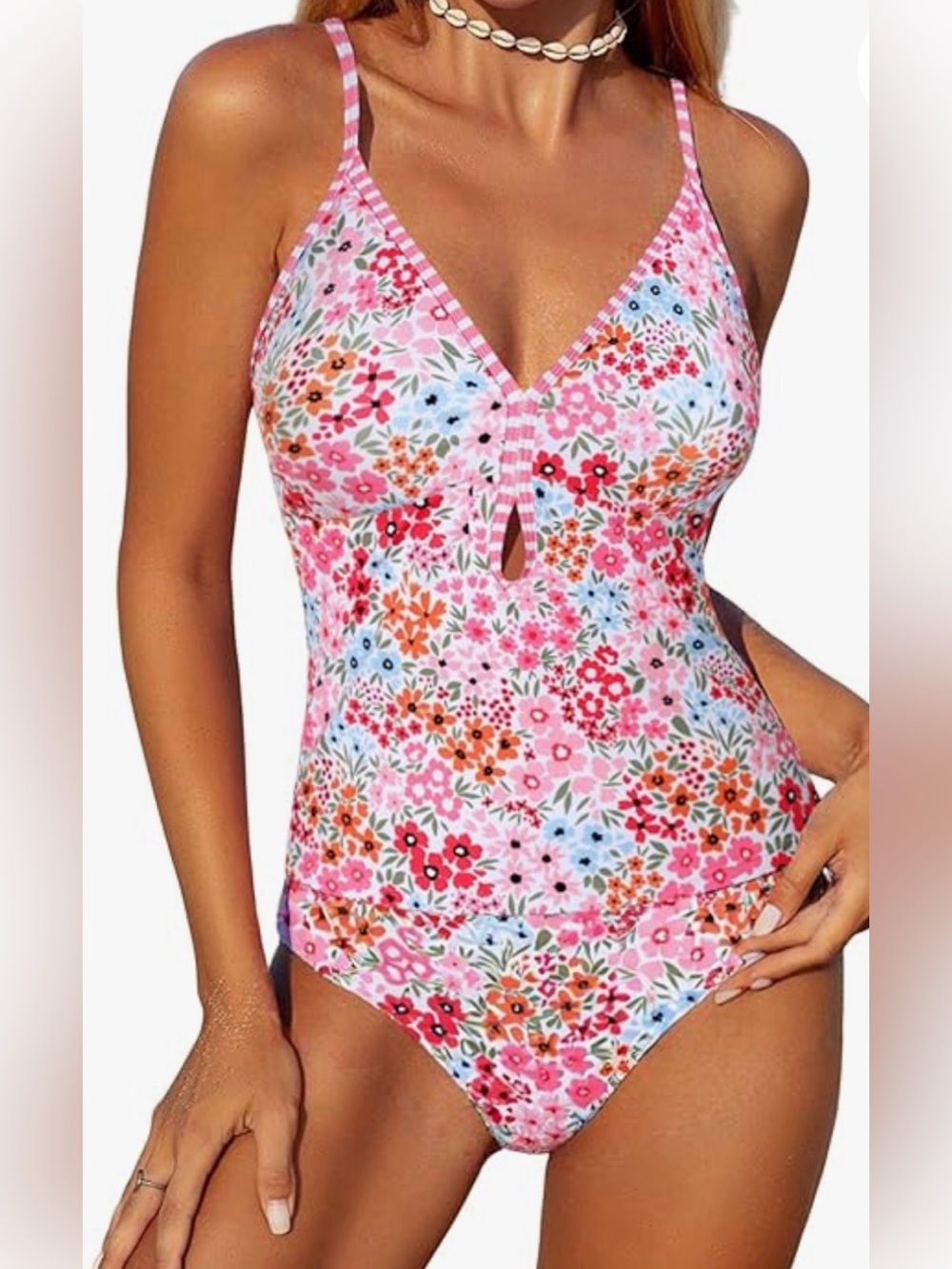 🆕 ZAFUL Two Piece Womens Tankini Swimsuits V Neck Color Blocked Plaid Small